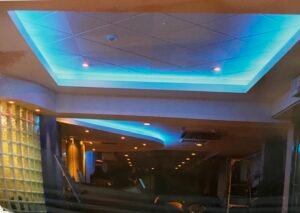 Commercial architectural lighting installation in the Holiday Inn Hotel lobby