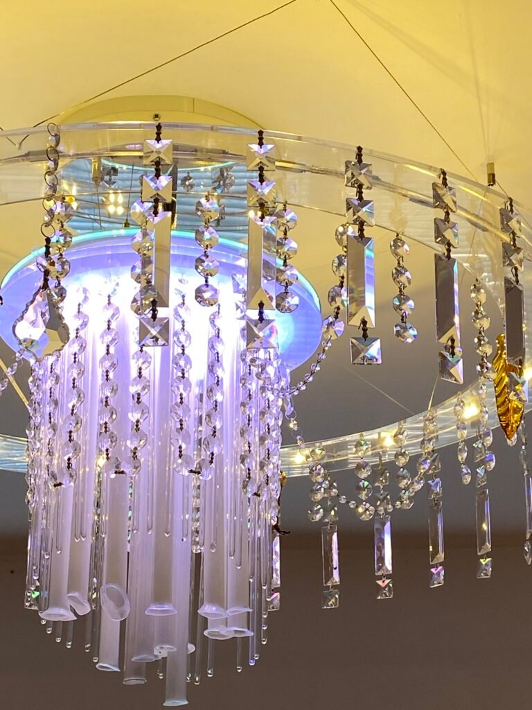 Bespoke Italian pendant fixture featuring intricate handblown Murano crystal leaves and premium metal detailing.